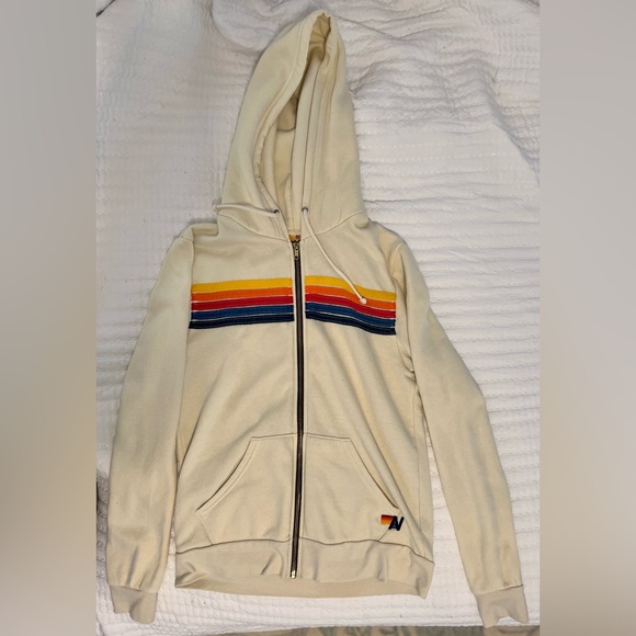 AVIATOR NATION 5 STRIPE ZIP-UP HOODIE / JACKET - VINTAGE WHITE - MEDIUM - Picture 2 of 9